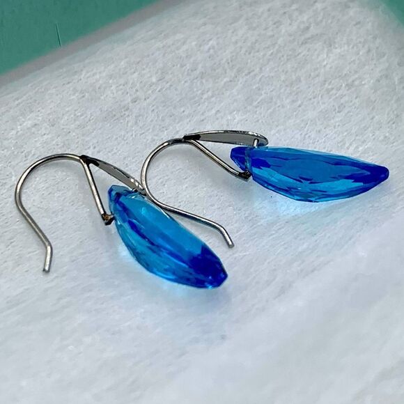 Authentic London Blue Topaz Drop Earrings Platinum Setting Preloved - Picture 5 of 8